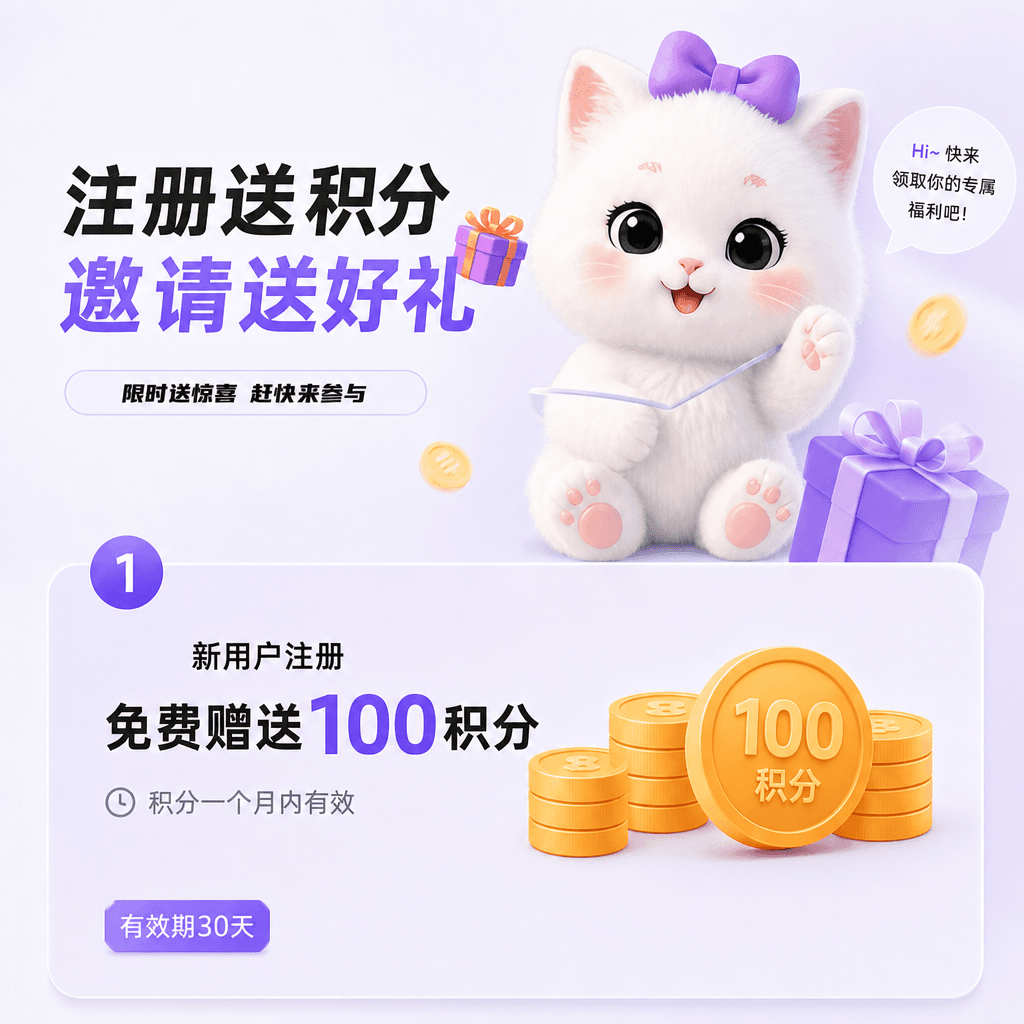 注册送积分，邀请送好礼